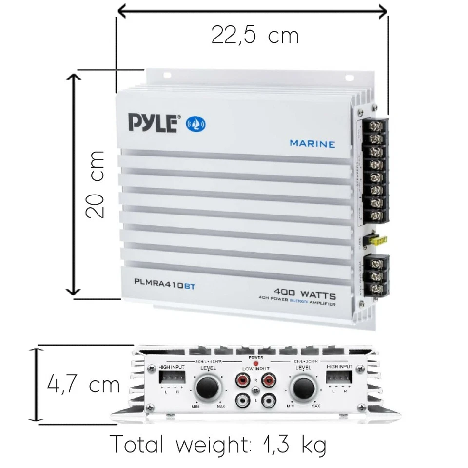 1 PYLE PLMRA410BT Marine Verstärker 4 Kanäle 4 x 100 Watt Max Boot Schlauchboot - Bild 4 von 4