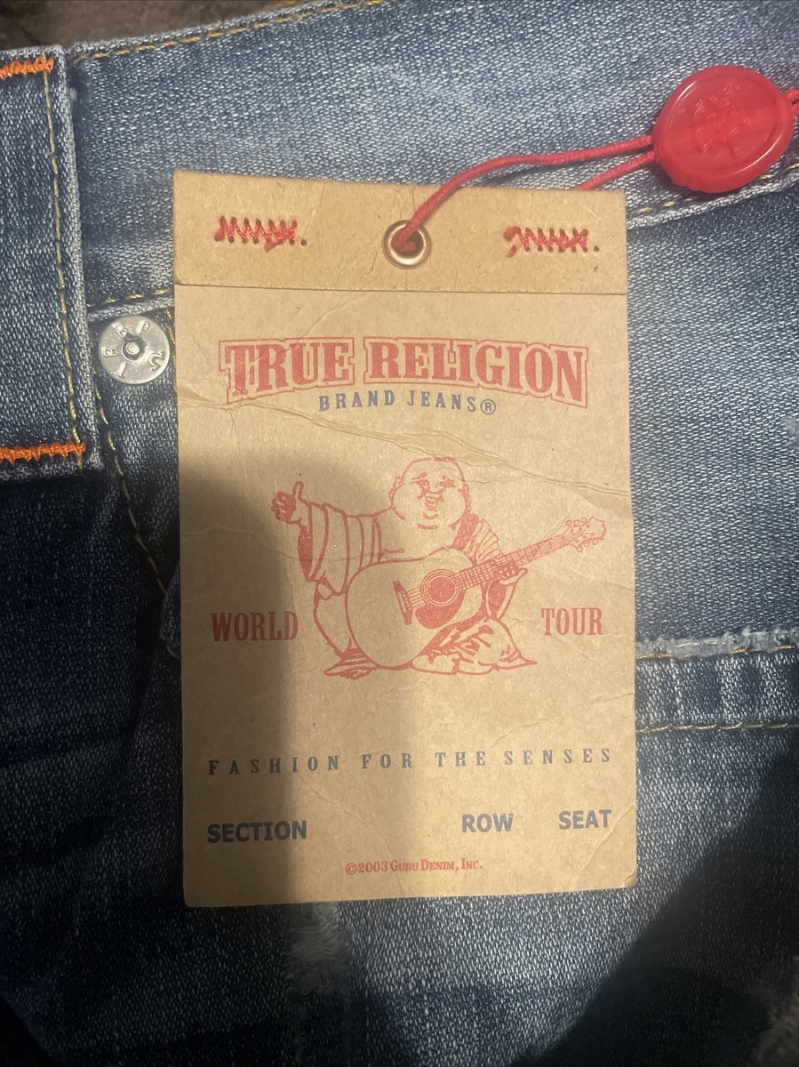 NWT True Religion Destroyed Straight Flap Jeans Rocky Sand Sz