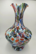 VASO MURANO MURRINA MILLEFIORI VETRO OPALINO 31cm. VENEZIA ITALY 1970 VINTAGE 