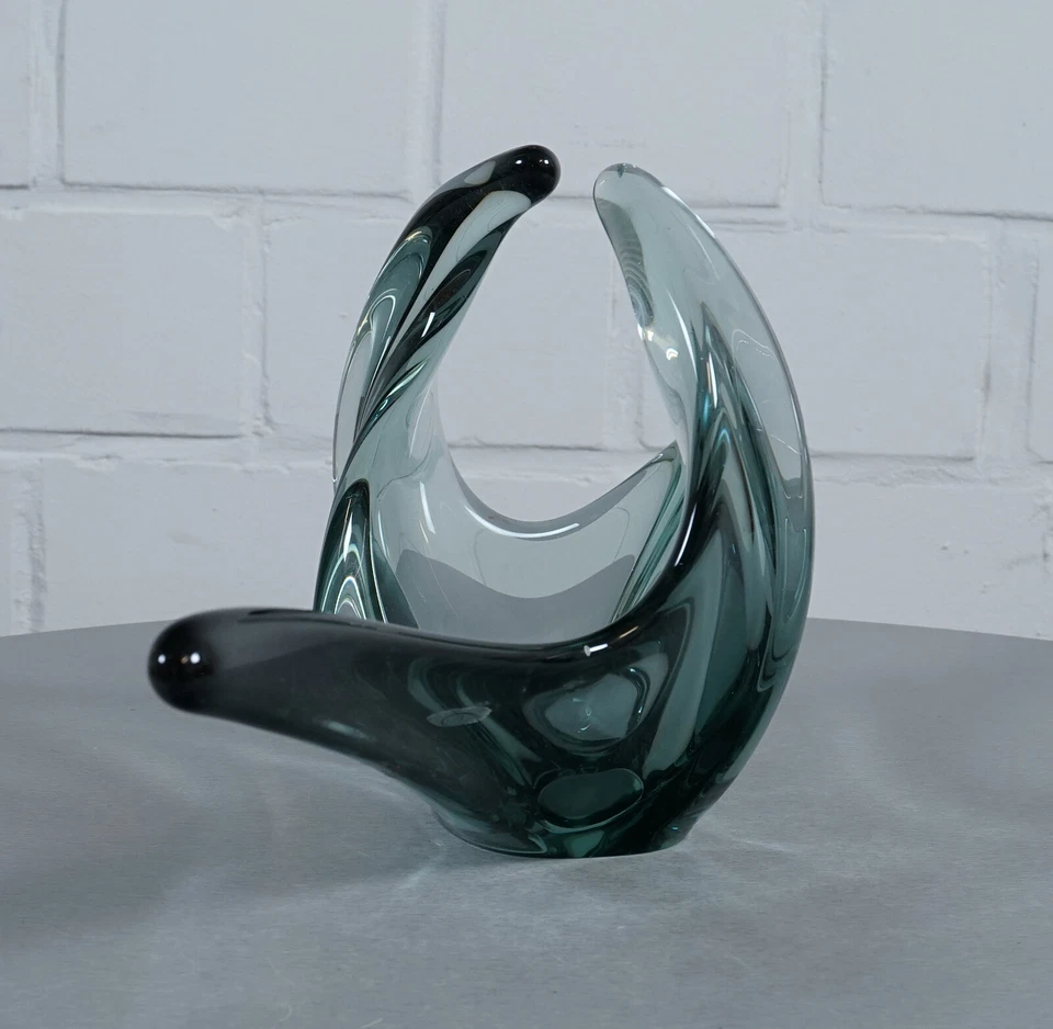 edle Fondeen En Glas Schale Obstschale organisch Zipfelglas Turmalin 1960er J. - Bild 3 von 4