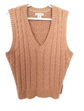Cupcakes Cashmere V-Neck Pullover Sweater Vest Lt Brown Size M 16966