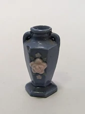 Vintage Occupied Japan Miniature Two Handled Vase with Flower 2 3/8 “ Tall -(I)