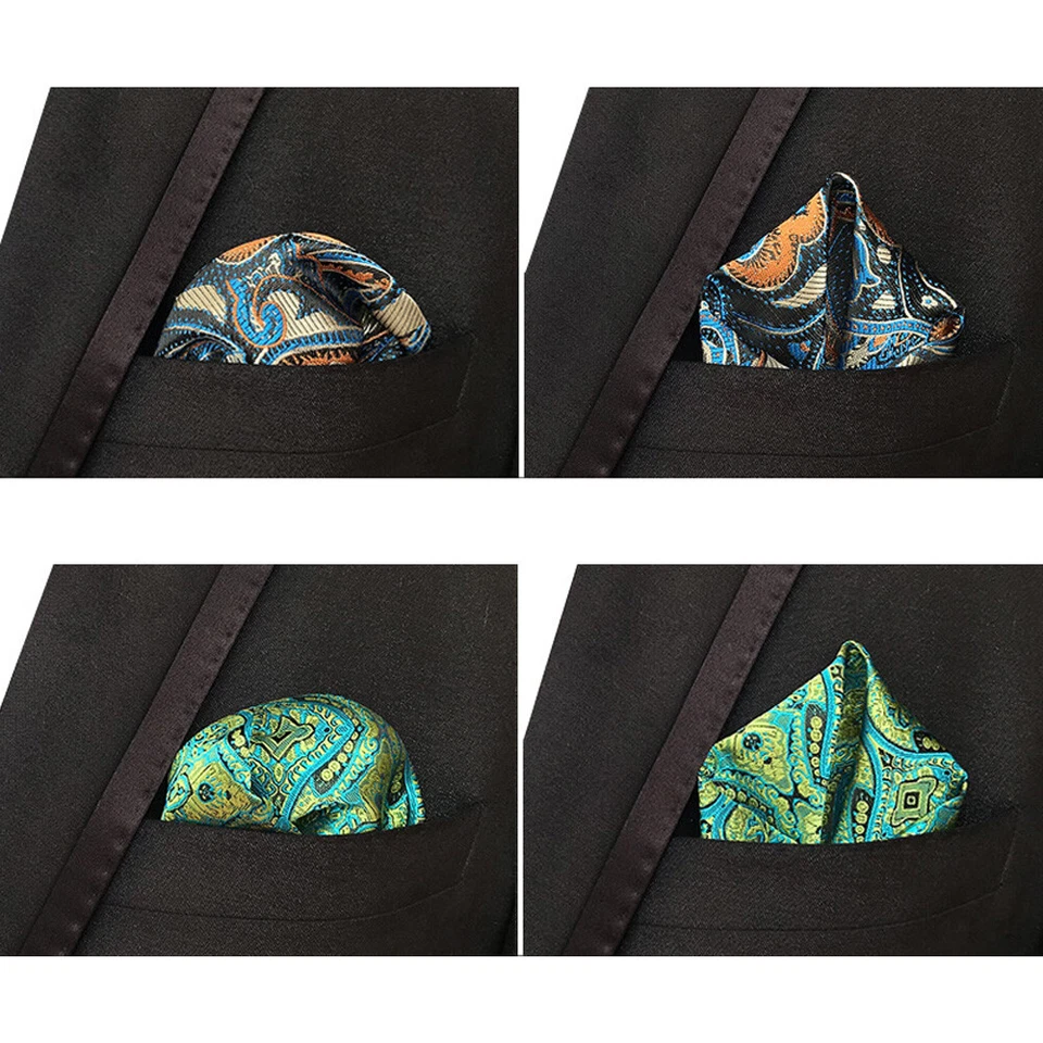 3 PCS Men Flower Paisley Floral Check Stripe Pocket Square Hanky Handkerchief - Image 2 of 3