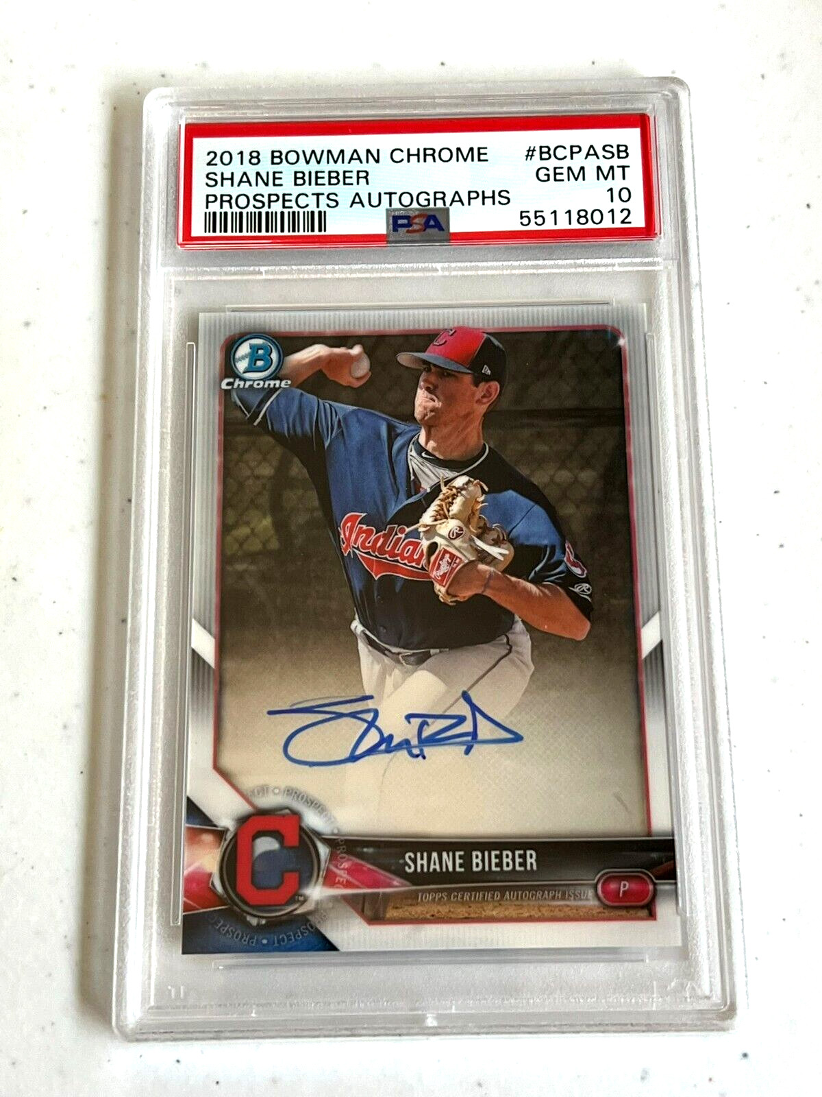PSA 10 SHANE BIEBER 2018 BOWMAN CHROME PROSPECT #BCPASB AUTOGRAPH AUTO 8012