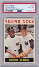 1964 TOPPS BASEBALL YOUNG ACES AL DOWNING JIM BOUTON #219 PSA 8 *055
