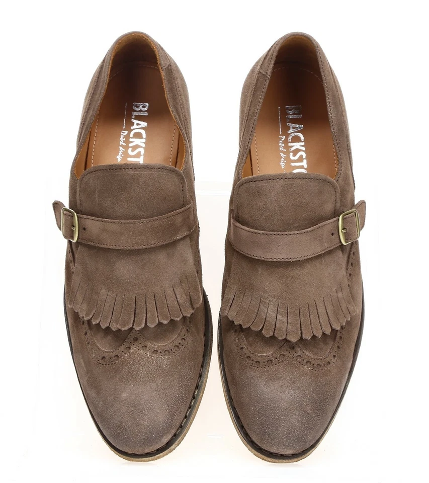 Zapatos Mocasines BLACKSTONE Para Hombres Marrón Flecos y Detalle Brogue Gamuza Cuero Talla 45 Foto 3 de 4