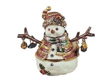 Jeweled Enameled Pewter Christmas Snowman Hinge Trinket Jewelry Box TerraCottage