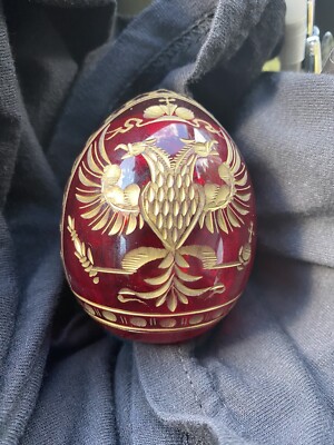 Vintage Faberge Russian Modern Gold Etched Glass 3 Inch Eagle Design Russia