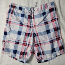 Old Navy Board Shorts Men's XL Plaid Multi-Color Swim Trunks Mesh Liner