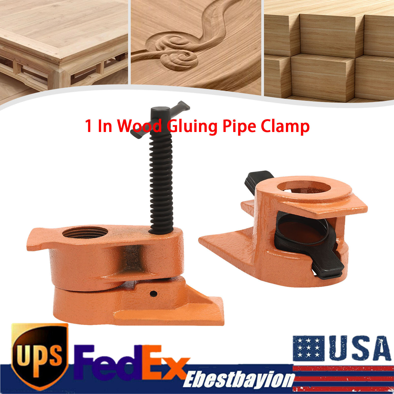 1'' Heavy Duty Pipe Clamp Fixture Pipe Clamp Fixture Woodworking Full Set