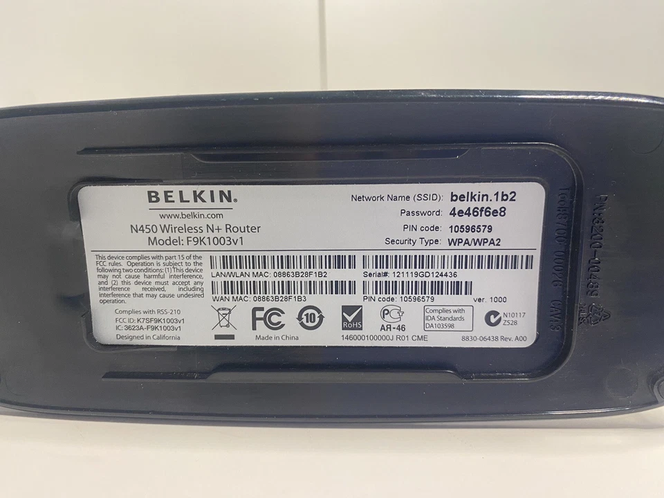 Belkin N450 450 Mbps 4-Port Gigabit Wireless N Router (F9K1003v1) NO Power Suppl - Image 4 of 4