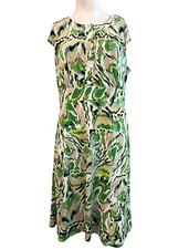 Large Sleeveless Sheath Dress Henley Green White Stretch Casual Preston & York