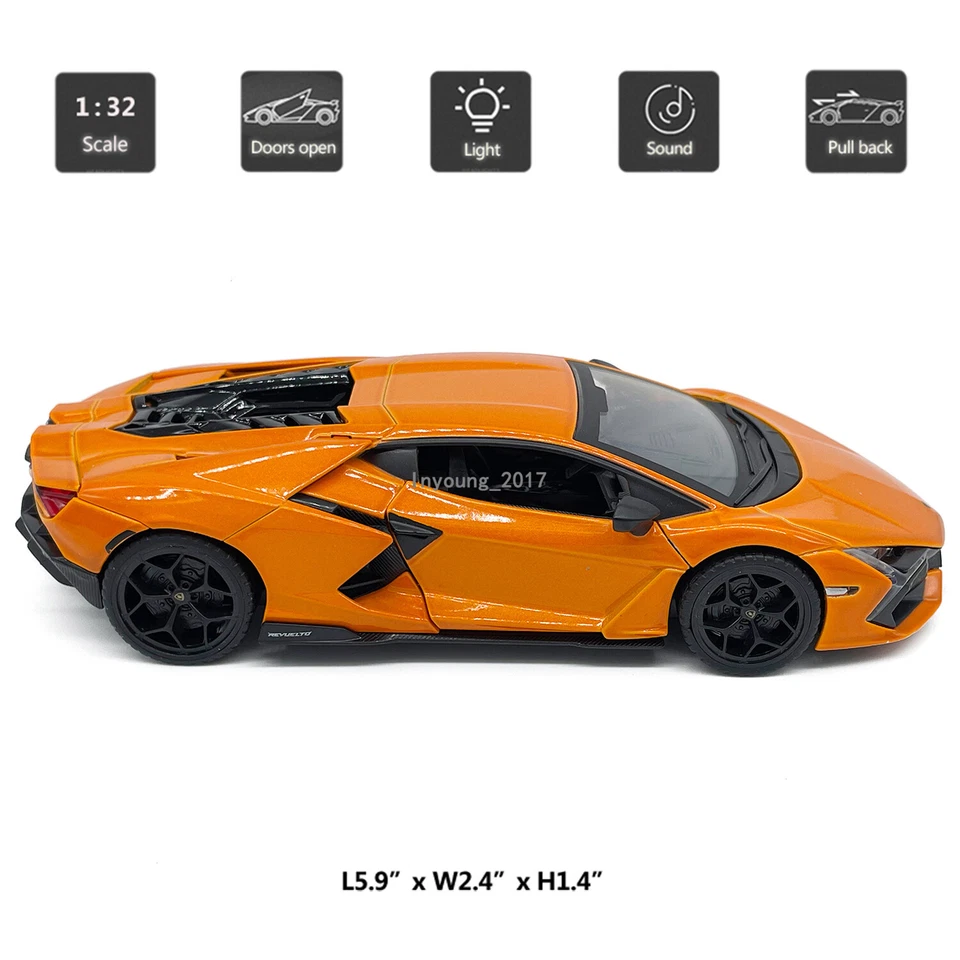 1/32 Scale Lamborghini Revuelto Model Car Diecast Toy Cars Toys for Boys Orange - Image 2 of 4