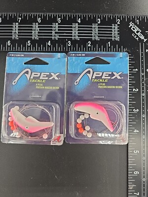 (2) Apex Walleye A Plug Crawler Rigs Double Hook GLOW PINK