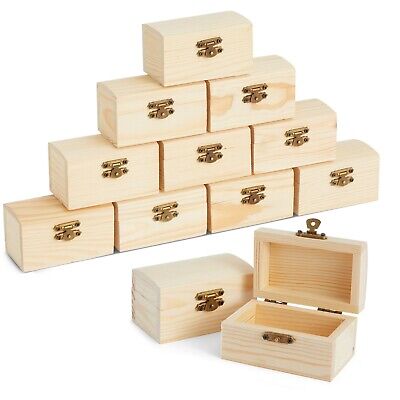 12 Pack Unfinished Wooden Boxes for Crafts, Treasure Chest with Lid and  Clasp