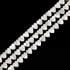 White Mother of Pearl MOP Shell Horizontal Drilled Heart 6mm to 12mm 15.5'' Strd