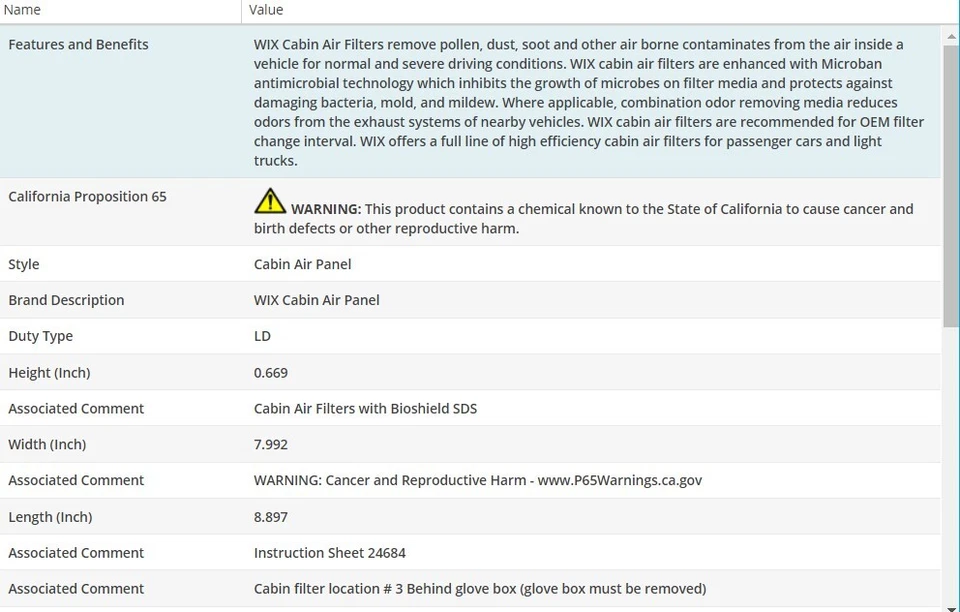 Filtro de aire de cabina WIX para KIA RIO5 2006-2011 L4-1,6 L Foto 3 de 4