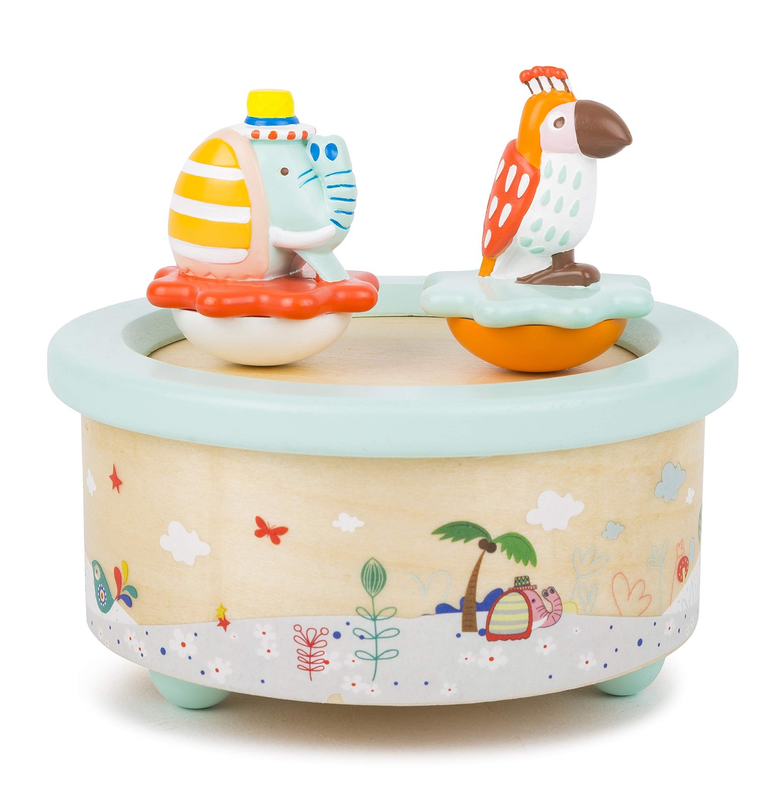 Музыкальная шкатулка Small Foot 1108 Parrot - Elephant, выполненная из дерева, в современном пастельном цвете