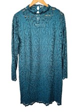Isaac Mizrahi Women's Teal Lace Long-Sleeve Shift Dress Petite Size L NWOT