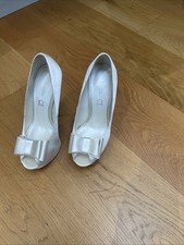 Satin White High Heeled Wedding Bridal Shoes with Bow Satin