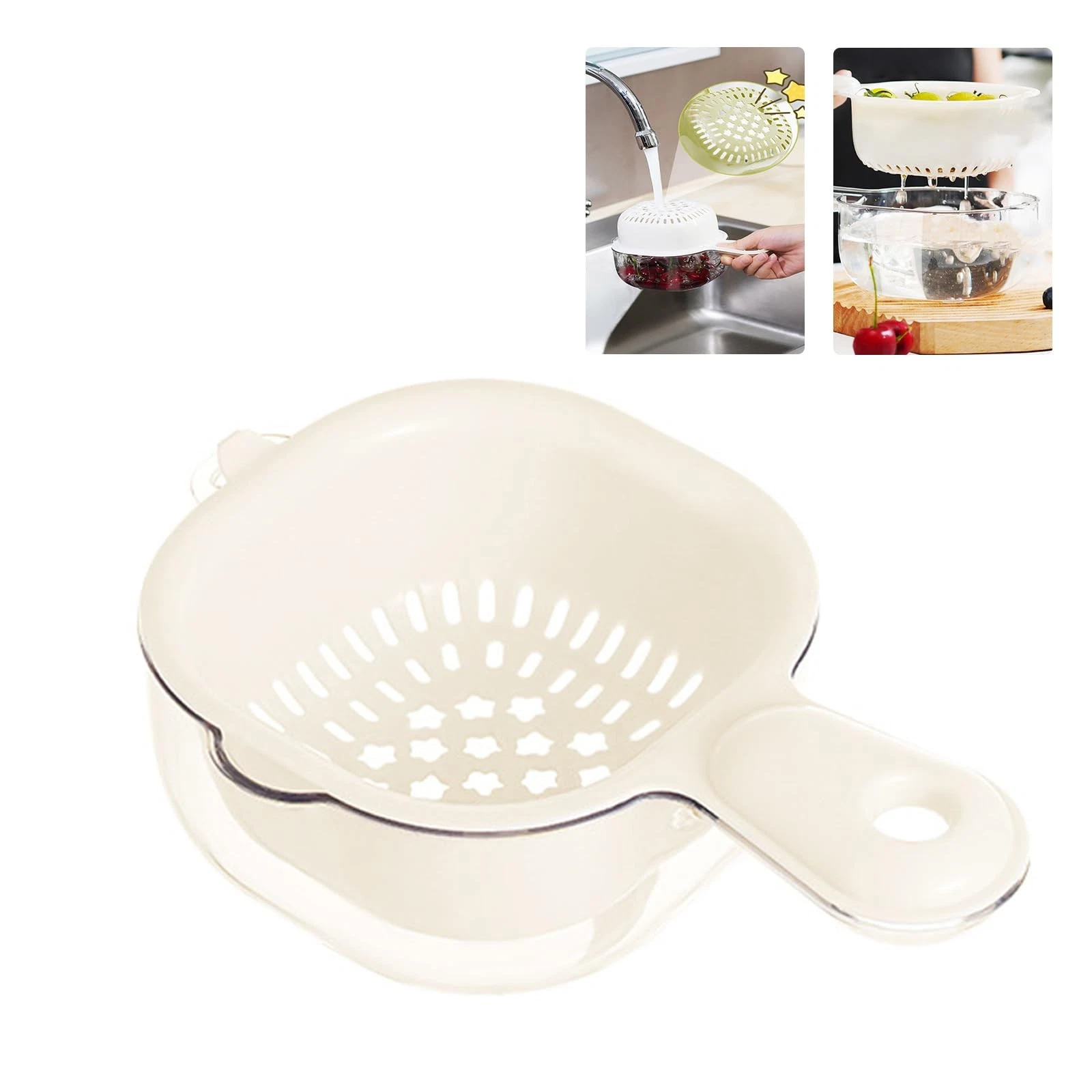 Small Fruit Colander,Fruit Rinser Strainer Container Dual-Layer Vegetable Cut...