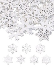 160PCS Snowflake Decorations Wood Slices Ornaments Christmas Cutouts Buttons ...