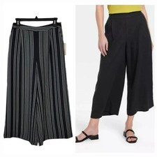 NEW A New Day Striped Crepe Crop Length Wide  Leg Pants in Black/White Size Small
