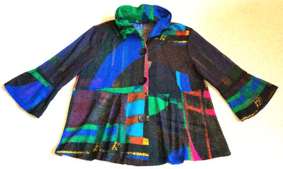 Womens Jacket-DAMEE-multicolor knit 'Art-To-Wear' button bell slv lagenlook-S