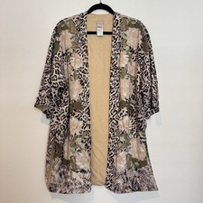 Chicos Ruana Open Kimono Brown Tan Floral Animal Print Cardigan S/M Womens