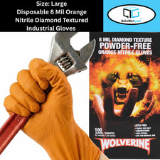 1000 8 Mil Orange Nitrile Gloves Diamond Texture Size: Large Heavy Duty Grip