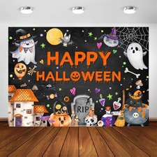 Happy Halloween Backdrop Halloween Party Decorations 7x5ft, Cotton Fabric, Trick