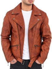 Aviatrix Mens Genuine Leather Jacket Vintage Bomber Biker Brown M L