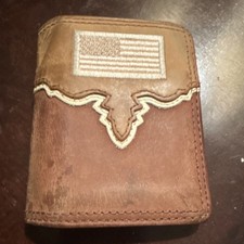 Ariat Brown Bifold Wallet Embroidered American Flag Western Design for Men