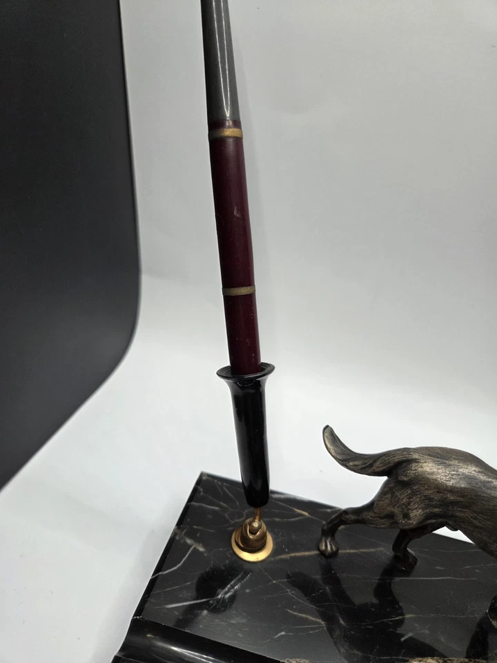 Винтажная золотая медаль перьевая ручка стол комплект - черный и белый мрамор немецкая овчарка - Изображение 4 из 4