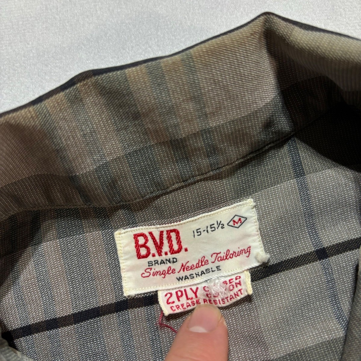 Vintage 50's BVD Plaid Button Down Shirt Men's Large Loop Collar