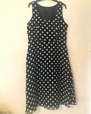 Collection Debenhams A-Line Knee Dress Round Neck Polka Dot Black/White 14