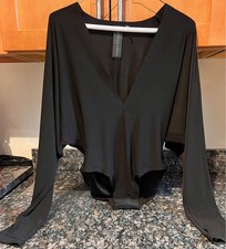 Norma Kamali Black Long Sleeve Bodysuit, Size: XXS