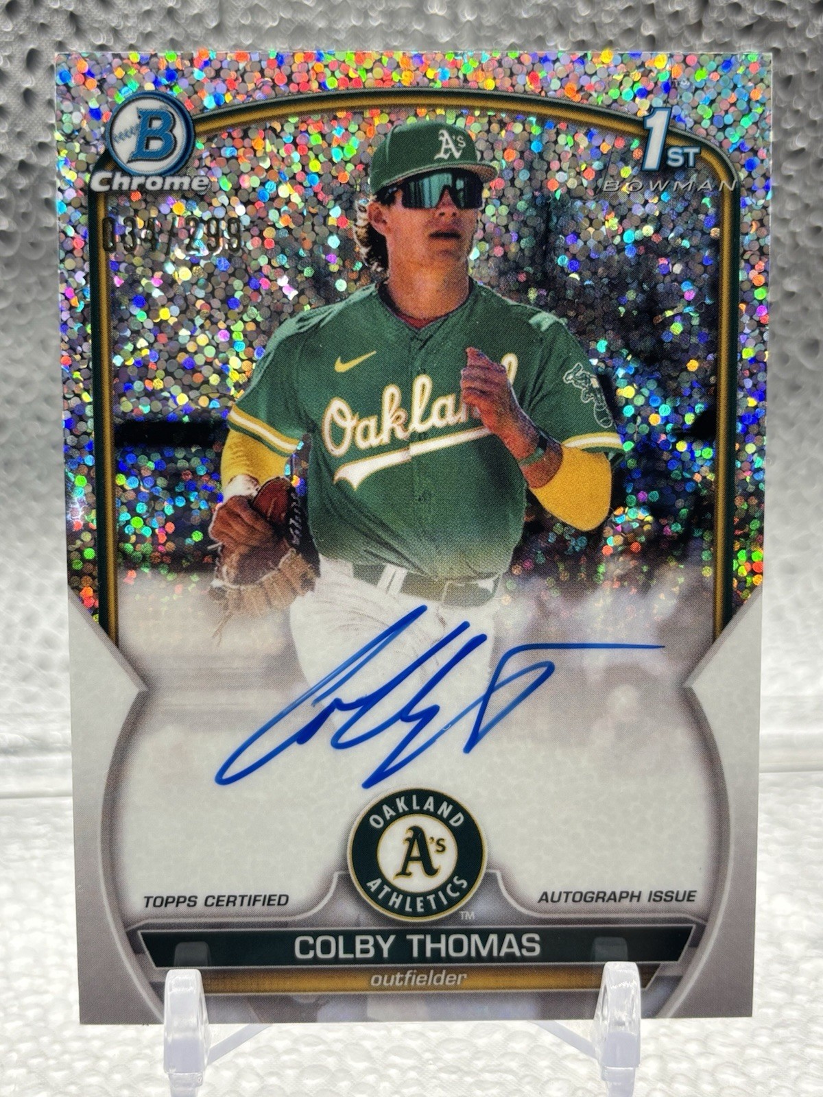 2023 Bowman Chrome Colby Thomas 1st Bowman Speckle Refractor /299 On Card Auto