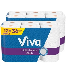12 Triple Rolls Viva Multi-Surface Cloth Paper Towels, 165 Sheets Per Roll (2