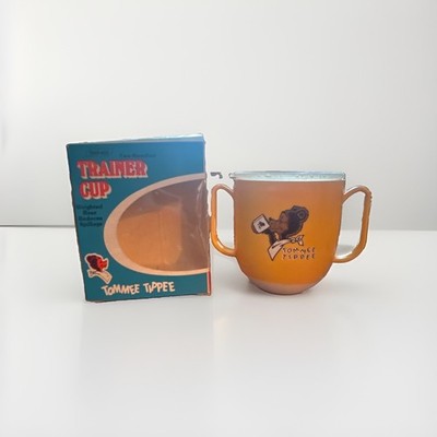 Vintage Yellow Tommee Tippee Sippy Cup Weighted Bottom 1960's Drinking Cup W/Lid