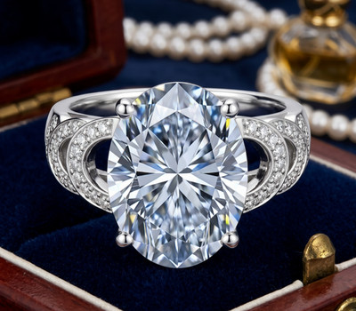 7.00 Ct Certified Oval Cut White Natural Diamond Ring VVS1 White Gold Finish
