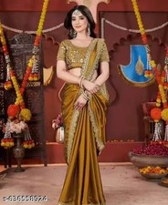 Women's Art Silk Hevay Work Saree With Unstitched Bloused Wedding Wear Sari Gif