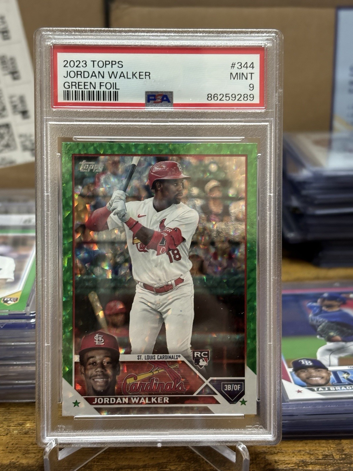 2023 Topps #344 Jordan Walker Green Foil /499 - PSA 9