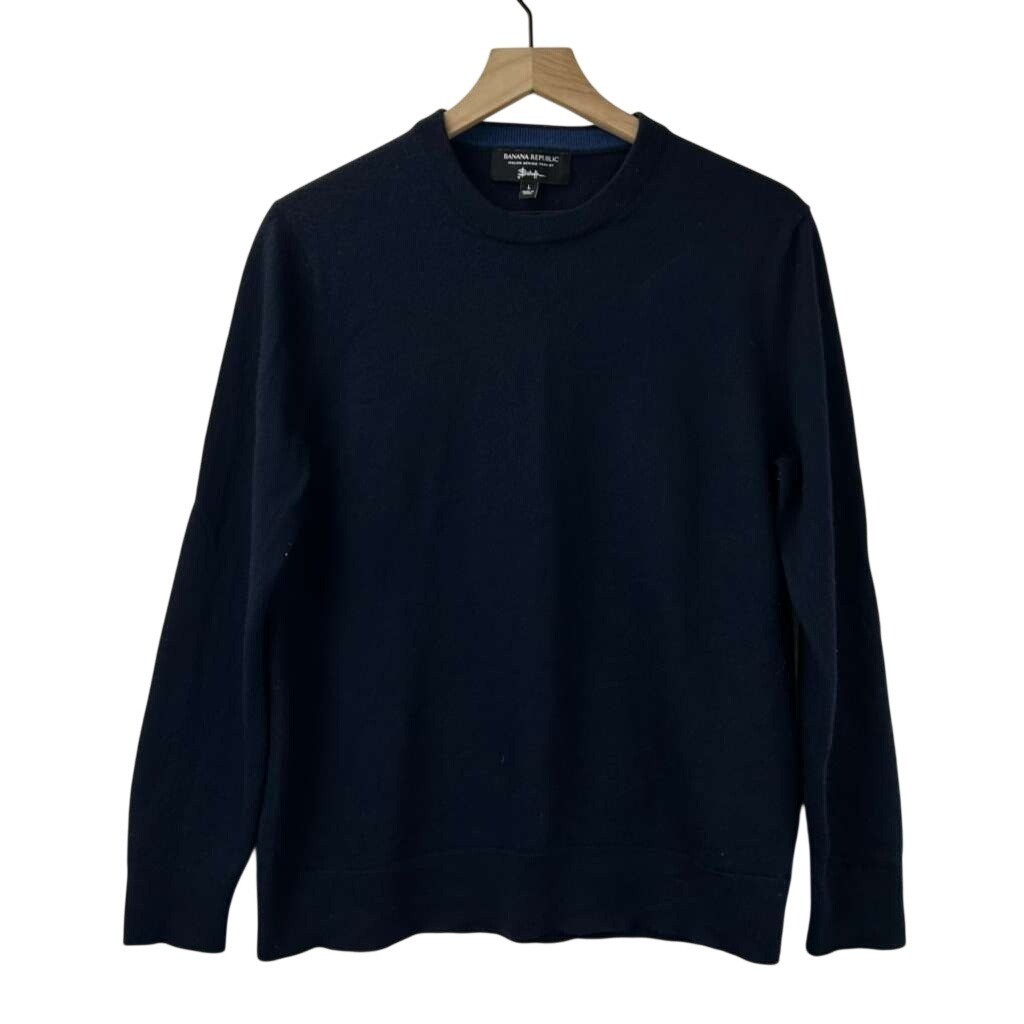 Banana Republic Women's Large 100% Merino Italian Wool Crew Neck Blue Sweater