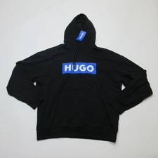 Image of Hugo Boss Mens Hoodie Pullover Sweatshirt Size XL Black Blue Box Logo New