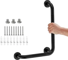 L-Shaped Angled Grab Bar 12x16 Inch Matte Black Anti-Slip inch, 
