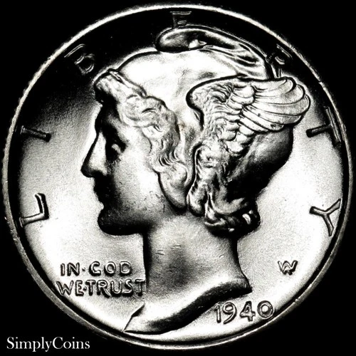 1940-D Mercury Dime BU Uncirculated GEM FB Full Bands FSB US Silver Coin