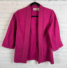 CHICO'S fuchsia pink embroidered 3/4 sleeve unlined blazer jacket size 0 S