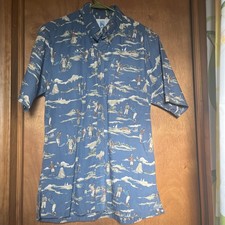Vintage Kahala M Aloha Shirt Hawaiian Islands Blue Camp S/S Golf Print USA Made