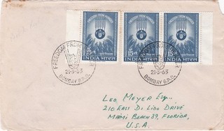 1963 India FDC copertina Libertà dalla fame